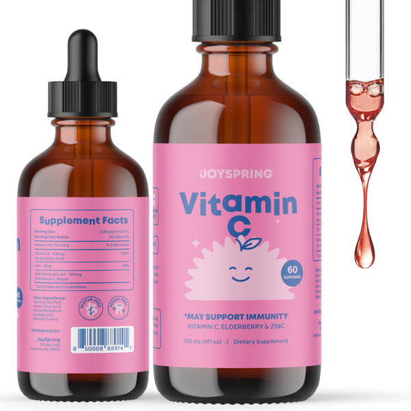 JoySpring Kids Vitamin C Drops, Elderberry, 4 fl oz, 60 Count