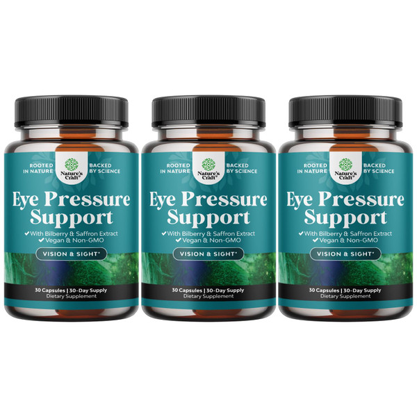Eye Pressure Support with Bilberry Extract - Vegan Eye Health Supplement for Adults For Ocular Pressure Relief with Saffron Ginkgo Niacin and More Vitamins Vision Support - 30 Count - 3 Pack