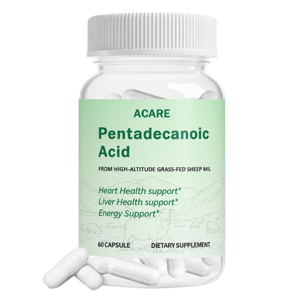 Pentadecanoic Acid, Pentadecanoic Acid Formula Supplement, Sourced from High-Altitude Sheep Milk, 60 Capsules
