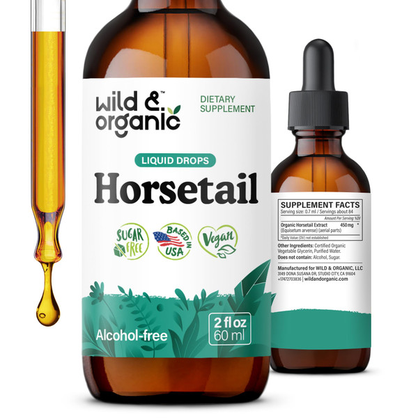 Wild & Organic Horsetail Extract Drops - Hair Skin Nails Support - 2 oz