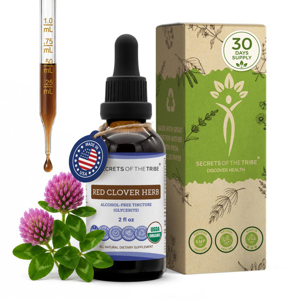 Red Clover Herb USDA Organic Tincture | Alcohol-FREE Extract, High-Potency Herbal Drops | Made from 100% Certified Organic Red Clover Herb (Trifolium Pratense) Dried Leaf and Flower 2 oz