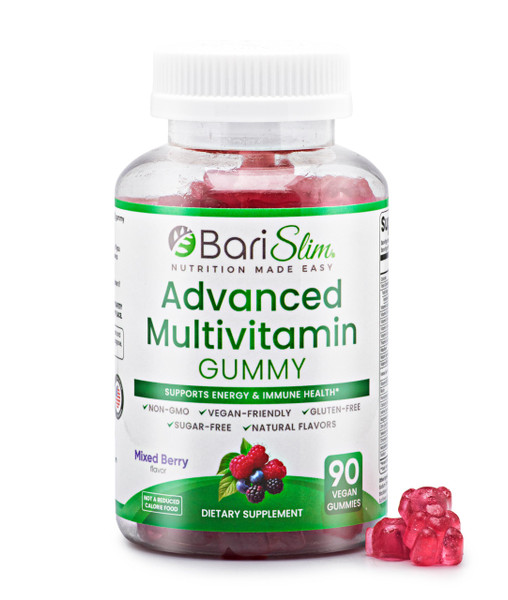 BariSlim Advanced Bariatric Multivitamin Gummies - Specially Formulated Bariatric Vitamins for Patients After Weight Loss Surgery - Supports Energy & Immune Health | Mixed Berry (90 Vegan Gummies)