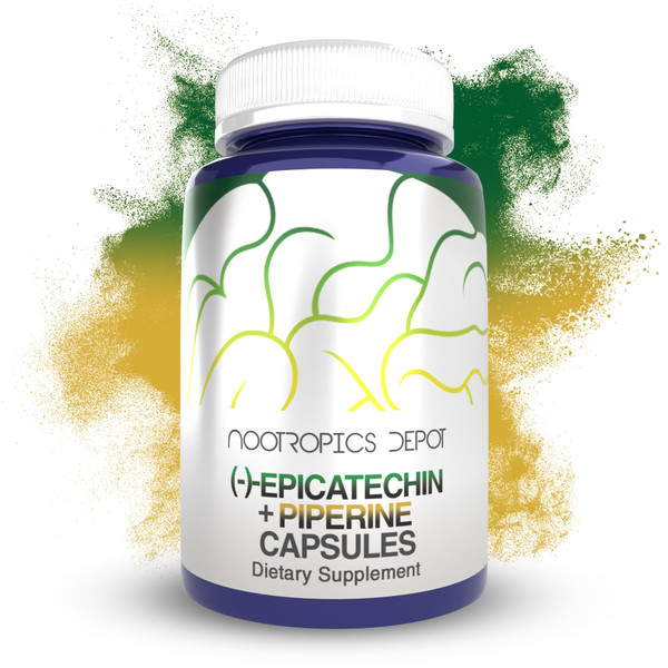 Nootropics Depot Epicatechin Capsules | 200mg (−)−Epicatechin + 6mg Piperine for Bioavailability | Green Tea Extract | Promotes Muscle Mass, Cardiovascular Health, and Energy | 30 Count