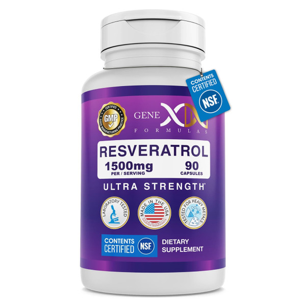 Genex Formulas Resveratrol 1500mg Dose NSF Certified Supplement, 90 Caps