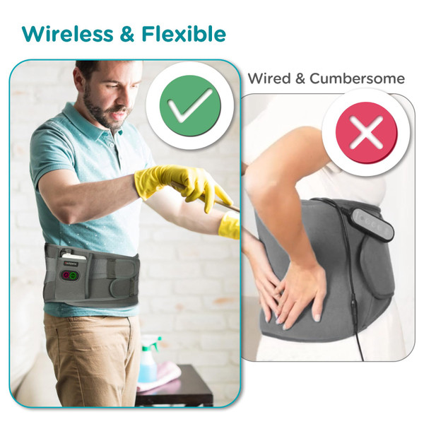 Comfytemp Cordless Heating Pad with Massager for Back, Portable Lower Back Massager FSA Eligible HSA Rechargeable Wireless Electric, Birthday Gifts for Women Men Mom Dad Seniors 3 Heat 30Auto-Off Grey