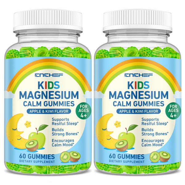 2PCS Center-Filled Magnesium Gummies for Kids 300MG - Magnesium Glycinate Gummies with L-theanine, Omega-3, Vitamin B6, D for Kids & Adults, Supplement for Sleep, Calm & Muscle Relaxation