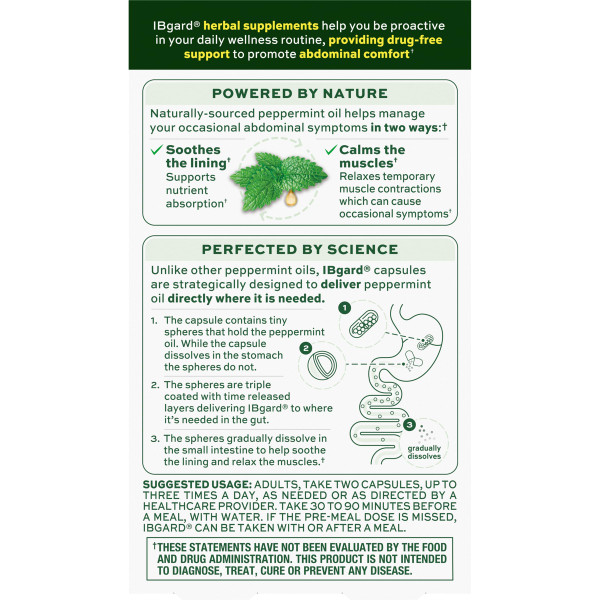 IBgard Gut Health Supplement, Peppermint Oil Capsules for Abdominal Comfort, 48 Capsules