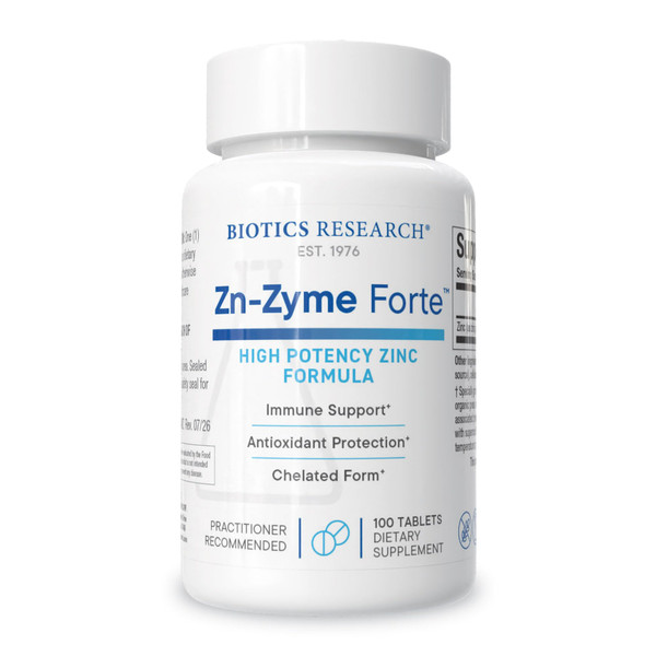Biotics Research Zn-Zyme Forte 25 mg Zinc, Immune System Support, Optimal Cellular Function, Tablet-Based with Added antioxidants. 100 Tablets