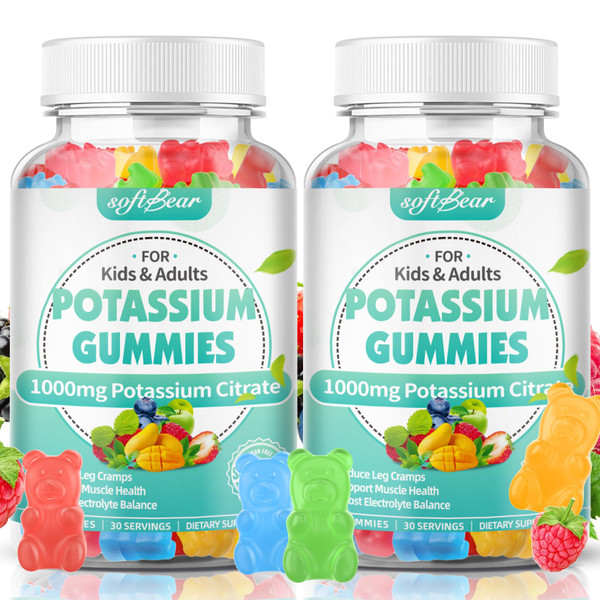 softbear Potassium Citrate Gummies, High Potency Potassium Citrate 1000mg Supports Leg Cramps & Muscle Health Potassium Gummies for Adults & Kids Mixed Fruit Flavor 120 Count