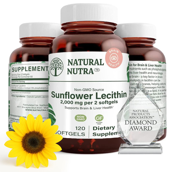 Natural Nutra Sunflower Lecithin Supplement 2000mg, Gluten-Free 120 Softgel
