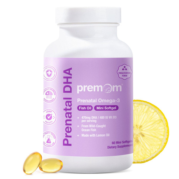 Premom Prenatal DHA Fish Oil, 470mg DHA, 200mg EPA, & 400IU Vitamin D3