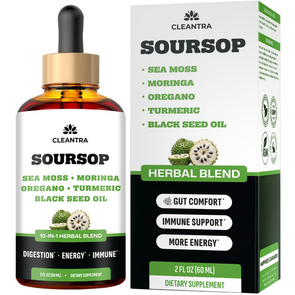 Cleantra Soursop Bitters Liquid Herbal Tonic – 10-in-1 Drops with Moringa