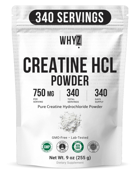 Pure Creatine HCL Powder Unflavored HCL Creatine Supplement for Men and Women Supports Muscle Strength Endurance Energy Cognitive Support & Cellular Hydration Easy to Mix Non-GMO, 9 oz (255 g)
