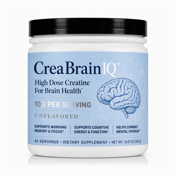 CreaBrainIQ High Dose Creatine Powder for Brain Health – 10g Per Serving – Supports Cognitive Energy, Focus & Mental Fatigue – Muscle Support – Unflavored Creatine Monohydrate – 45 Servings