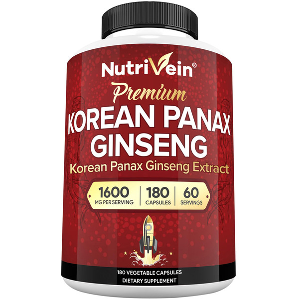 Nutrivein Korean Red Panax Ginseng 1600 mg - 180 Capsules, Extra Strength