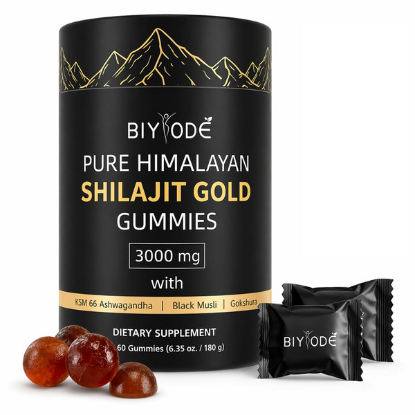 BIYODE Shilajit Gummies for Men Micronutrients: Pure Shilajit from Himalayan Rich in Ashwagandha Gaulshura Fulvic Acid 85 Micronutrients Suitable for Men No Added Sugar 60 Gummies 30 Day Supply