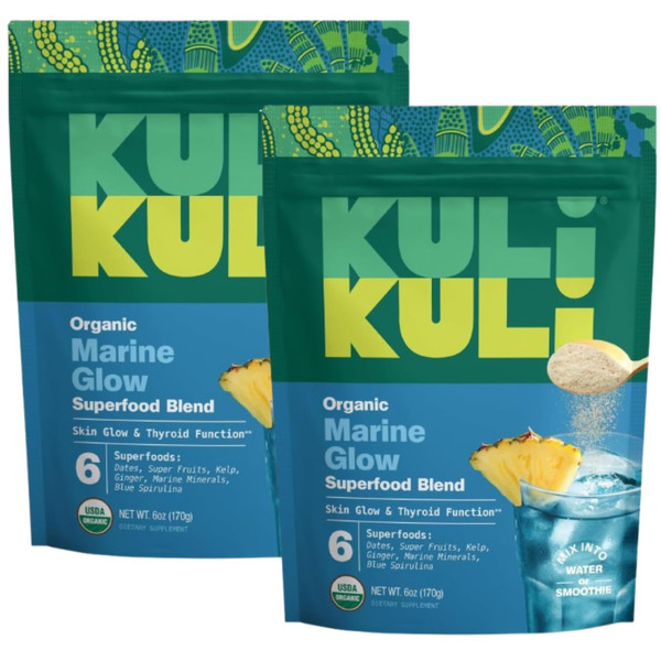 Kuli Kuli Marine Glow Organic Spirulina Superfood Powder Blend, 6 oz, 2 Pack