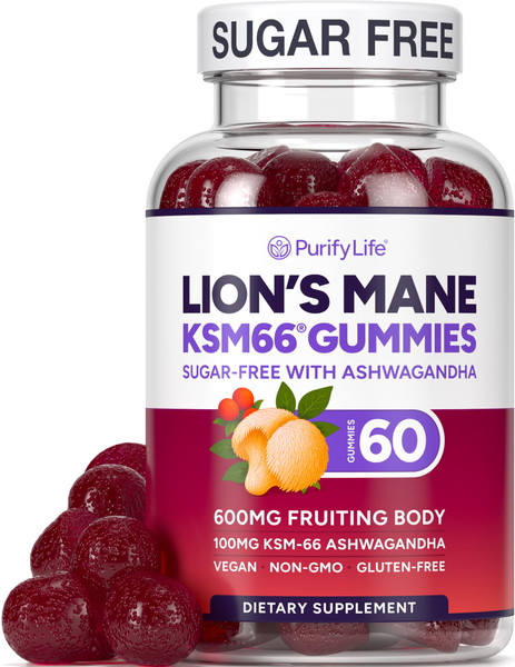 SF Lions Mane Supplement Gummies with KSM-66 Ashwagandha for Focus Support