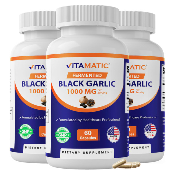 Vitamatic Fermented Black Garlic 1000 mg, 60 Capsules, (3 Pack)