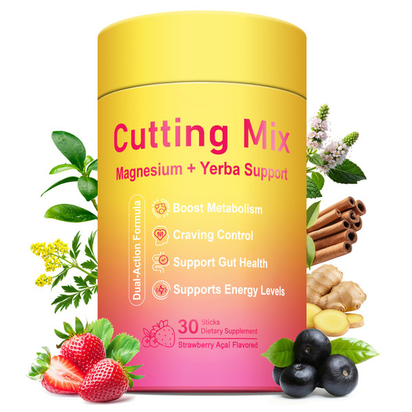 Yooloks Cutting Drink Mix – Berberine, 5-HTP, Yerba Mate & Magnesium, FOS | Supports Satiety Signaling, Energy & Gut Health | Strawberry Açaí Flavor – 30 Servings