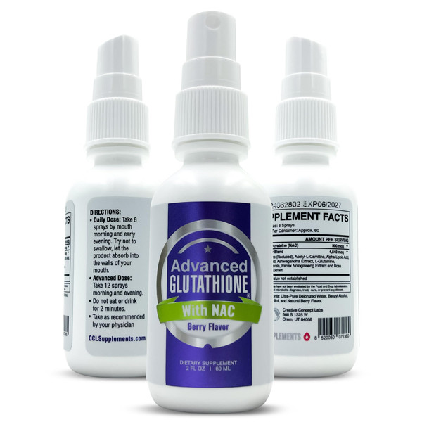 CCL SUPPLEMENTS Liquid Liposomal Glutathione Spray - Maximum Absorption Glutathione Supplement with NAC, Ashwagandha, Glutamine, Ascorbic Acid - Sublingual Easy Use - Immune & Detox Support - 2oz