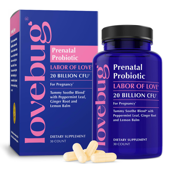 LOVEBUG Prenatal Probiotic | Helps with Morning Sickness, Nausea, Heartburn & Digestion | Helps Baby Microbiome | Multi Strain 20 Billion CFU | 30 Capsules
