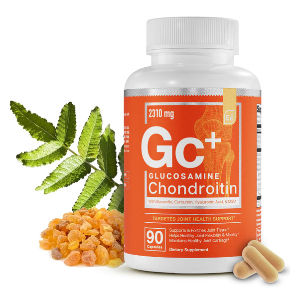 Essential Elements Glucosamine Chondroitin MSM Boswellia Serrata Hyaluronic Acid Supplement Joint Support Antioxidant Supplement for Flexibility - 90 Capsules