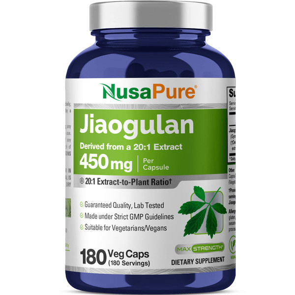 Jiaogulan, Non-GMO, Vegan, 450mg, 180 Veggie Capsules - 180 Servings