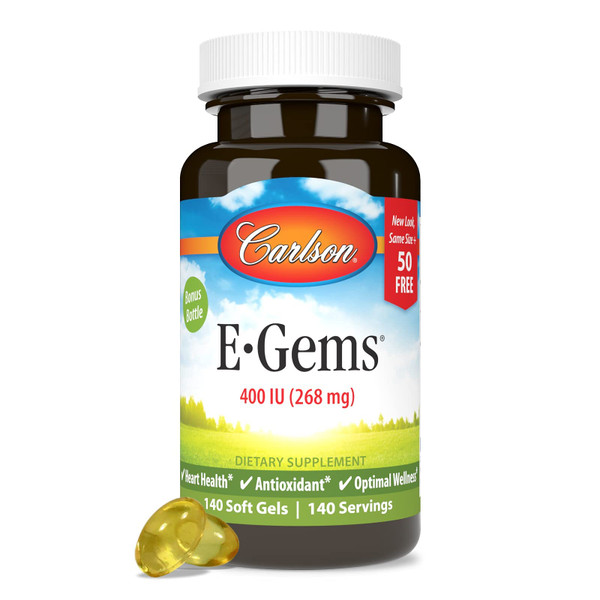 Carlson E-Gems 400 IU (268 mg), Natural-Source Vitamin E, 140 Soft Gels