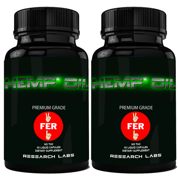 Research Labs Premium Hemp Capsules, 2 Fer 1 Package! 100% Organic All Natural Oil, Worry Nervousness Body Ache Stress Support