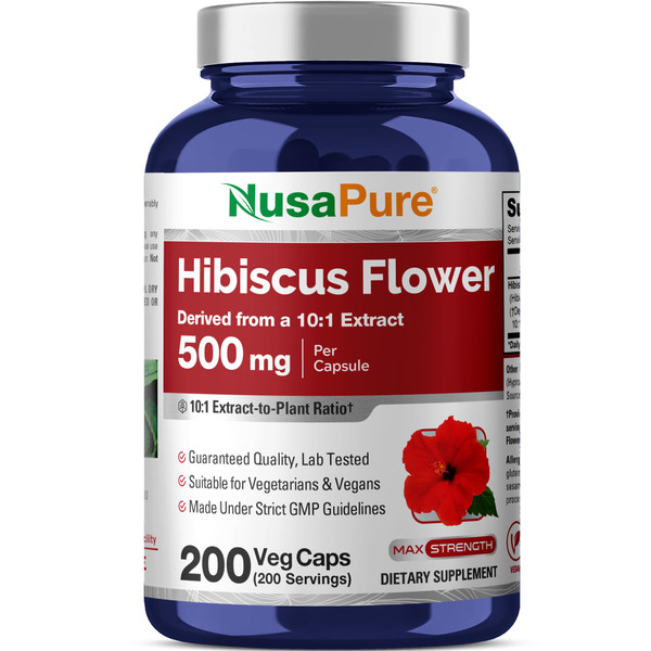 Hibiscus Flower, Non-GMO, Vegan, 500mg, 200 Veg Capsules - 200 Servings