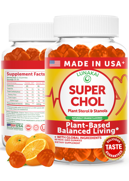 Lunakai USA Made Super Chol Gummies – 1200mg Plant Sterols & Stanols for Natural Cholesterol Support – Daily Phytosterol Supplement for Adults, 60ct