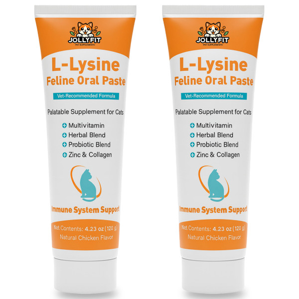 L-Lysine for Cats Oral Paste – Immune & Respiratory Support for Felines – with Collagen, Zinc, Multivitamins & Probiotics – Natural Chicken Flavor, 4.23 oz (Orange, 2 Pack)