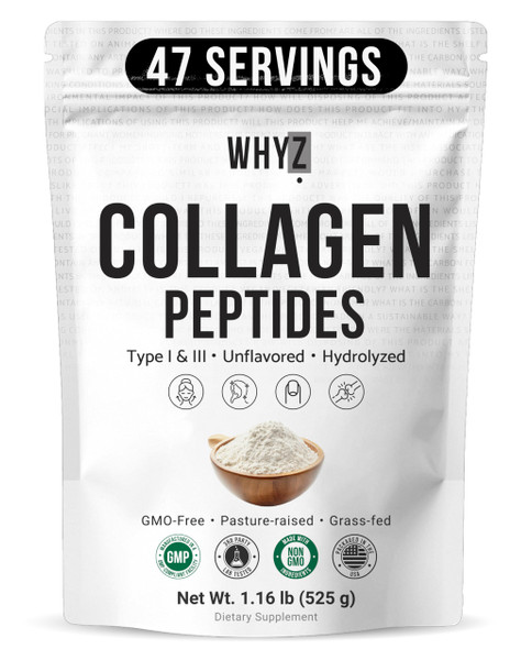 Bovine Collagen Peptides Powder Hydrolyzed Type I & III Protein, Grass-Fed Pasture-Raised Source, Unflavored Collagen Supplement Paleo-Friendly For Active Lifestyles & Wellness Non-GMO,1.16 lb (525g)