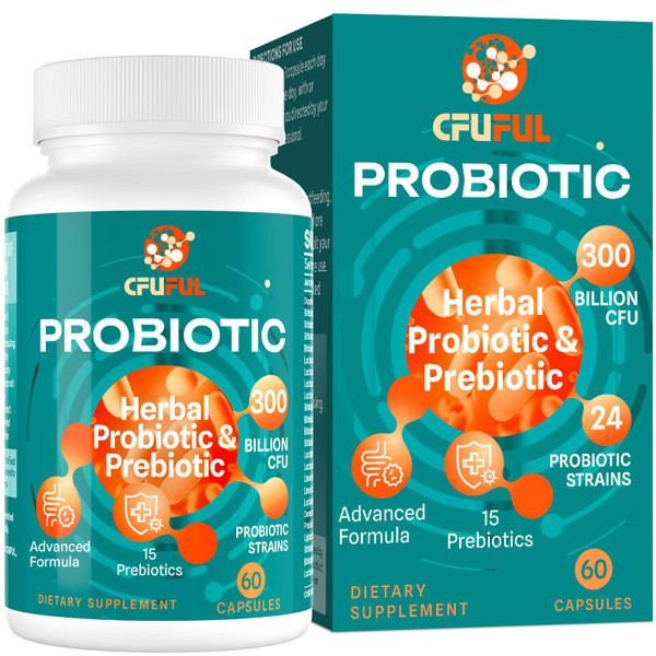 300 Billion CFU Probiotics 24 Strains + 15 Herbs Prebiotic, 60 Days Supply
