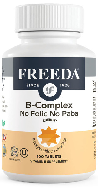FREEDA Super B-Complex Vitamin Supplement – No Folic Acid or PABA, 100ct