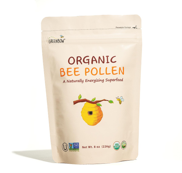 Greenbow Organic Bee Pollen - 100% USDA Certified Organic, Non-GMO, Halal, Kosher, Certified GMP, Pure & Natural Bee Pollen - Superfood Packed with Proteins, Vitamins & Minerals - Gluten Free - 8oz