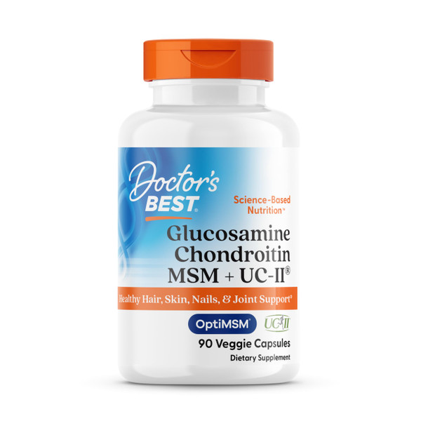 Doctor's Best Glucosamine Chondroitin MSM + UC-II - Joint Health Support Supplement for Women & Men, Nutritional Support for Joint Strength, Hair, Skin, & Nails, Gluten Free, Non GMO - 90 Veg Capsules