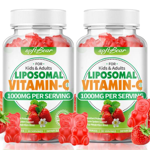 softbear Liposomal Vitamin C Gummies for Adults & Kids 1000mg, Chewable Vitamin C Supplement for Immune Support, Vegan/Organic/Sugar Free VIT C Gummies, Strawberry Flavor 120 Count