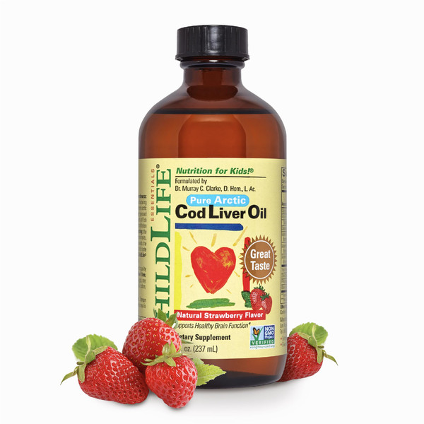 CHILDLIFE ESSENTIALS Cod Liver Fish Oil for Kids, Strawberry, 8 fl Oz