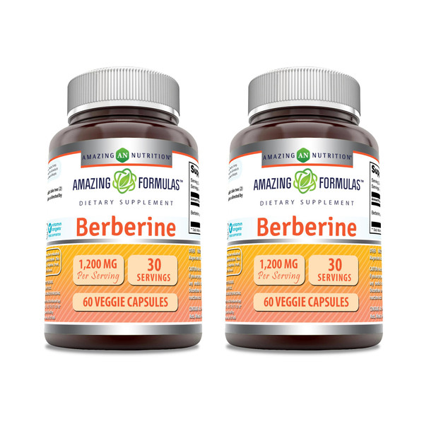 Amazing Formulas Berberine 1200 Mg per Serving | Vegetarian Capsules Supplement | Non-GMO | Gluten-Free | Made in USA (60 Count | 2 Pack)