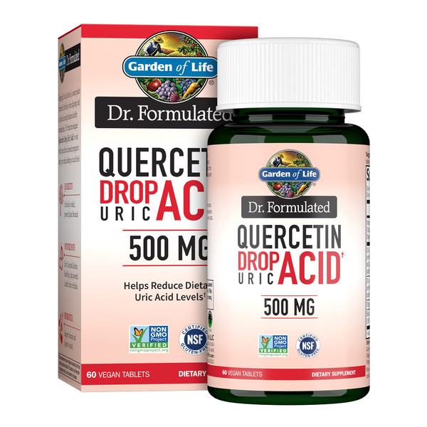 Garden of Life Dr. Formulated Quercetin Drop Uric Acid Support with Tart Cherry Extract, Vitamin C & Luteolin – Probiotic, Gluten-Free, Non-GMO, Vegan, 60 Tablets