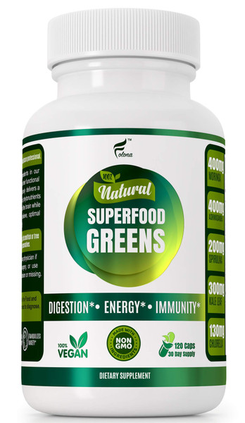 FOLONA Organic Super Greens Capsules with Ashwagandha, Spirulina & Moringa