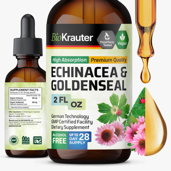 BIO KRAUTER Echinacea Goldenseal for Immune & Respiratory Support, 2 Fl.Oz