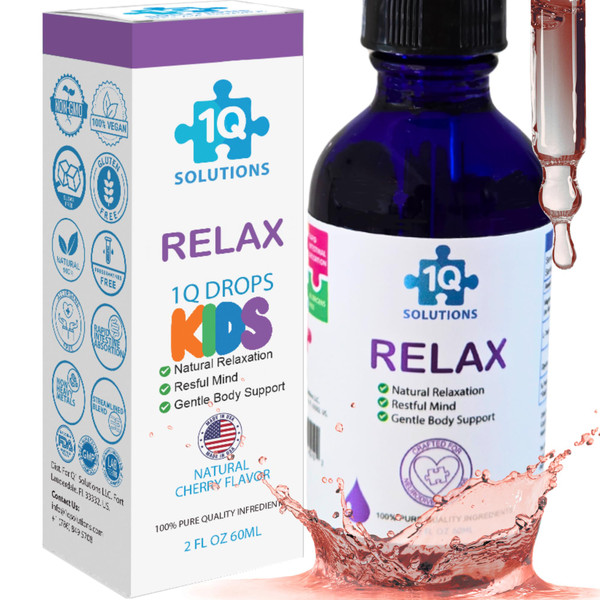 1Q Relax Liquid Calm Natural Drops for Kids & Toddler| Magnesium Glycinate, L-Theanine & L-Glycine |No Melatonin, Sugar-Free, Non-GMO | Advanced Absorption| Gentle Mood, Bedtime & Sleep Support| 2floz
