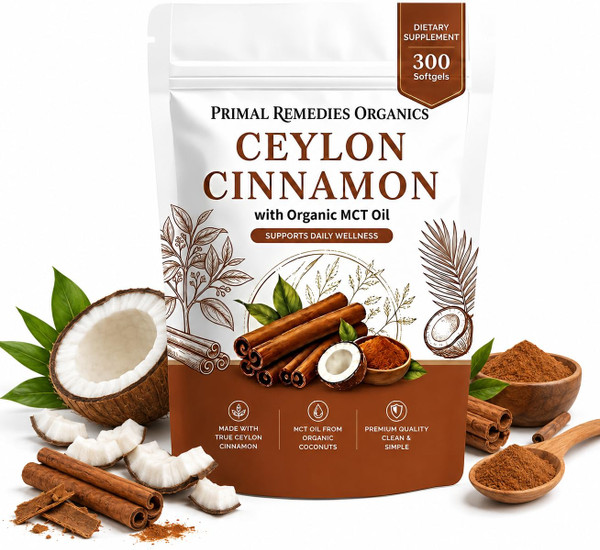 Achuhe Primal Remedies Ceylon Cinnamon - 300 Softgels, Supports Metabolic Balance & Daily Wellness, Non-GMO, Gluten & Soy Free, Vegan Friendly, Contains Mct Oil & Cinnamomum Verum Extract