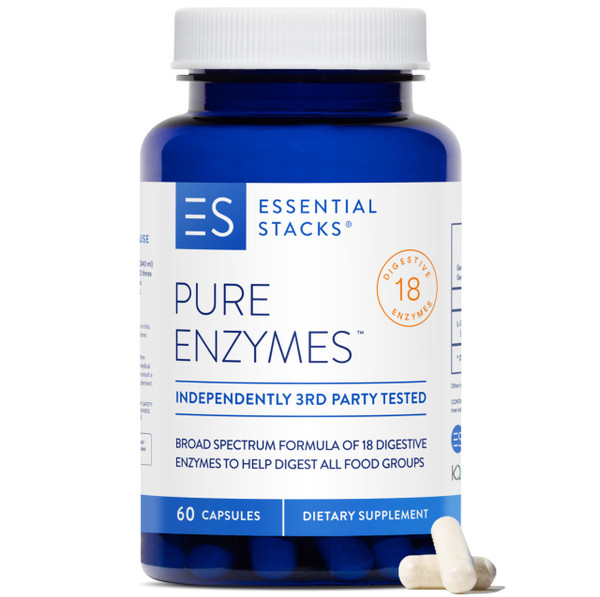 Essential Stacks Pure Digestive Enzymes (Gluten, Dairy & Soy Free) - 18 Enzymes for Digestion incl. Amylase, Lipase & Lactase - Vegetarian & Non-GMO (60 Capsules)