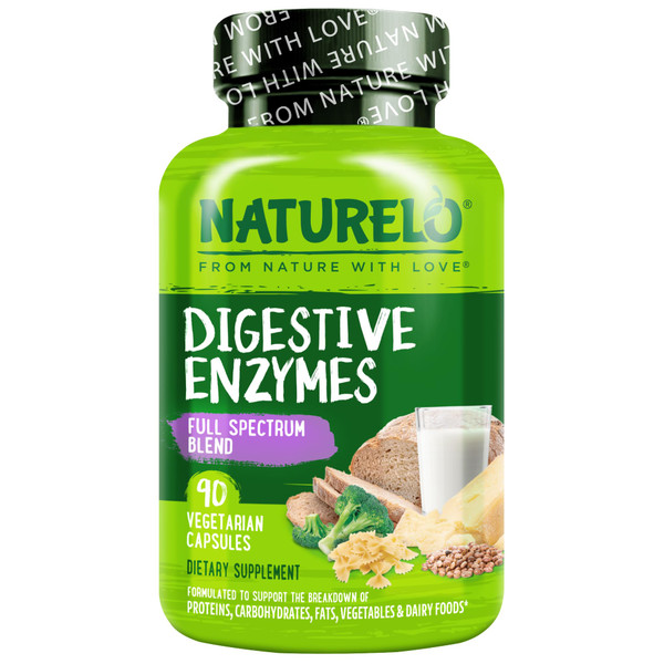 NATURELO Digestive Enzymes with Ginger, 90 Vegan Capsules