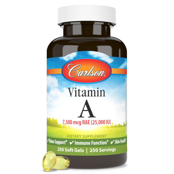 Carlson Vitamin A, 25000 IU (7500 mcg RAE), Vision Health, 250 Softgels