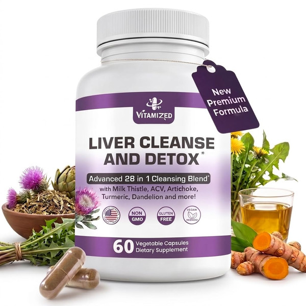 Liver Cleanse Detox & Repair Fatty Liver Supplements 28-in-1 - 60 count
